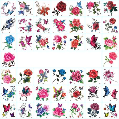 66Pcs/Set Temporary Tattoo Stickers Waterproof Arm Clavicle Body Art Sticker Disposable butterfly tatouage temporaire