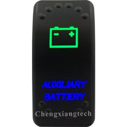 Auxiliary Battery Up Green & Down Blue Led Light Rocker Push Switch 5Pins SPST ON/OFF 12V 24V For Marine Boat Car Waterproof