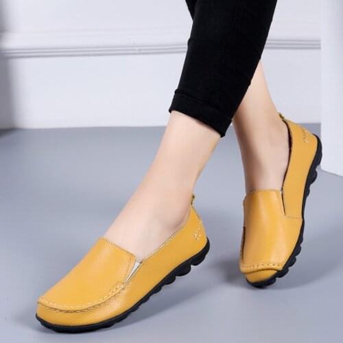Flats women summer sneakers 2021 high quality casual shoes woman genuine leather slip-on sneakers women flats shoes plus size