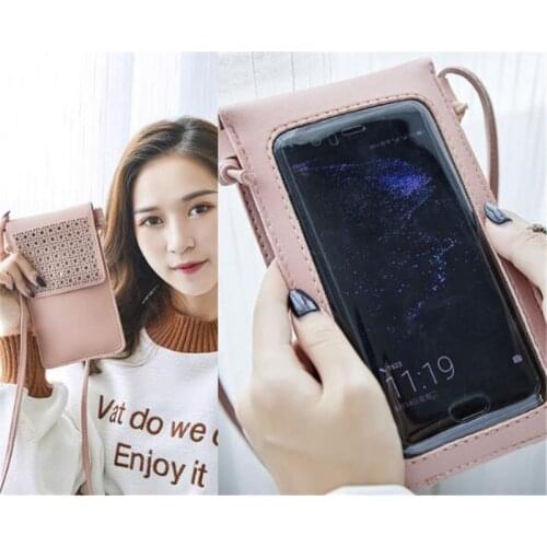 Womens mobile phone bag touch screen phone bag ladies messenger coin purse female Smartphone bag hollow mini shoulder bag mini