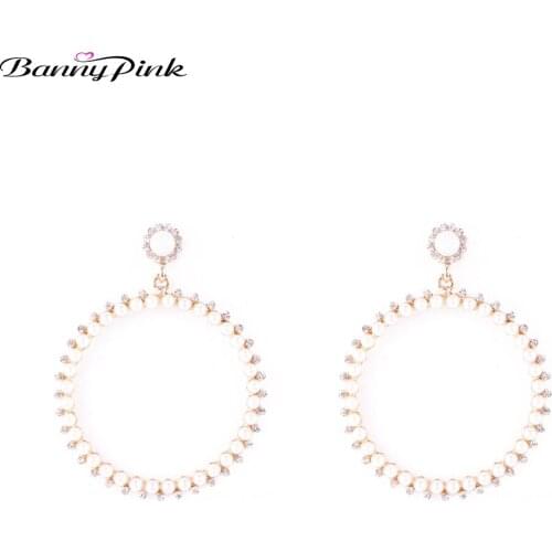 Banny Pink Elegant Imitation Pearl Statement Dangle Earrings For Women Brief Round Circle Pendant Drop Earring large Geo Earring