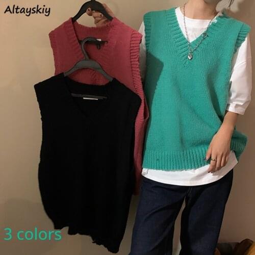 Sweater Vest Women Minimalist Solid Casual 3 Colors College Comfortable Ladies Design All-match Trendy Ulzzang Harajuku Ins Chic