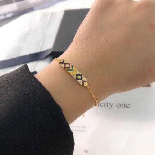 High Quality Colorful Striped bracelet Female Geometric Tribe Design Multicolor Zircon Bracelet Fashion Couples Jewelry Gift