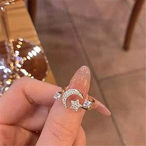 2021 Korean New Exquisite Simple Star Moon Opening Ring Fashion Temperament Versatile Ring Womens Jewelry