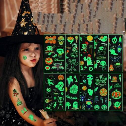 10pcs/set Tattoo Stickers Luminous Kids Glitter Tatoo Waterproof Halloween Christmas Cartoon Kids Luminous Tattoo Stickers