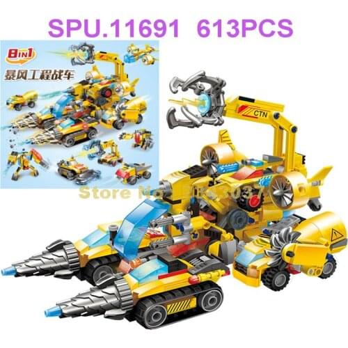 1002 613pcs 8in1 Engineering Chariot Robot Truck Aircraft Building Blocks Toy