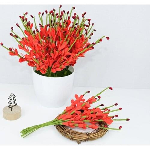 2Bundles Red Winter Jasmine PE Foam Artificial Flower Branch Wedding Floral Bouquet DIY Home Garden Table Decoration Fake Plants