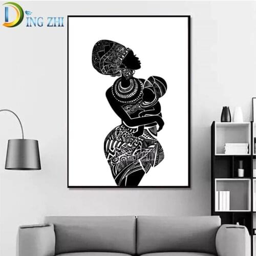 3D Diamond Embroidery Hot Selling Home Art, African Black And White Art Woman Feature Poster Diy Full Diamond Painting Mosaic