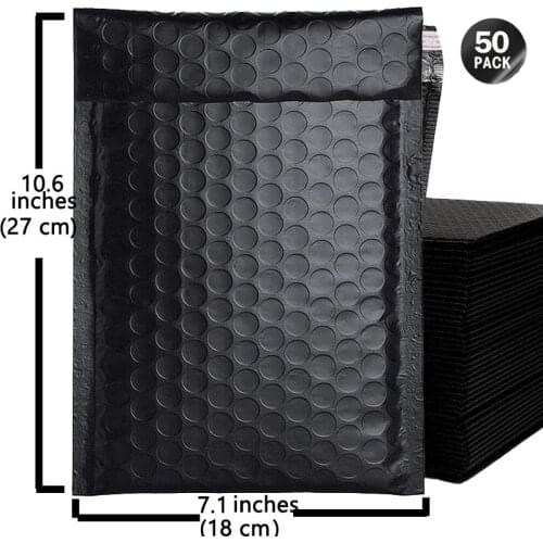7.1X10.6Inches 50pcs Mailer Poly Bubble Padded Mailing Envelopes for Mailer Gift Packaging Self Seal Bag Bubble Padding Black