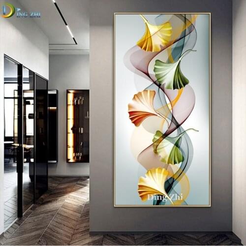 5D Diamond Painting Modern Abstract Art Colorful Leaves Poster Full Drill Cross Stitch Diamond Embroidery Mosaic Decoration Gift