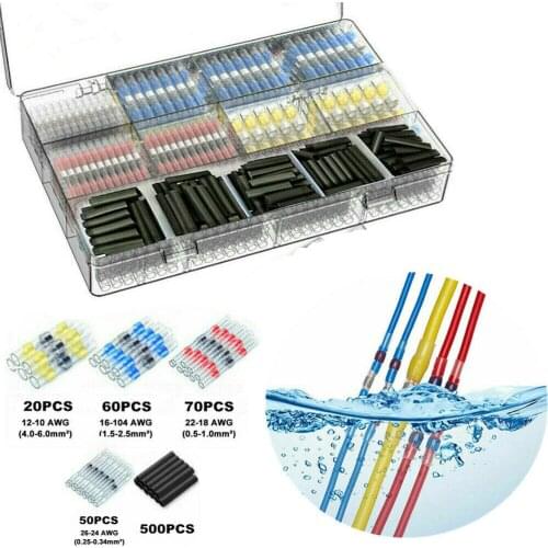 700Pcs Solder Seal Wire Connectors Heat Shrink Butt Connectors Waterproof Insulated Seal Electrical Wire Terminals