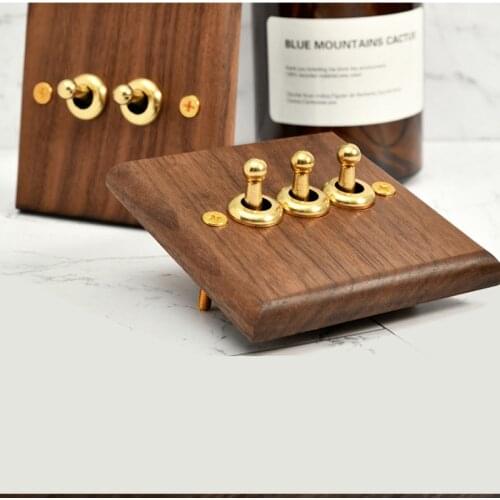 86 Type Home Improvement Rerto Black Walnut Panel Brass Lever Toggle Switch 1-4 Gang 2 Way Wall Light Switch
