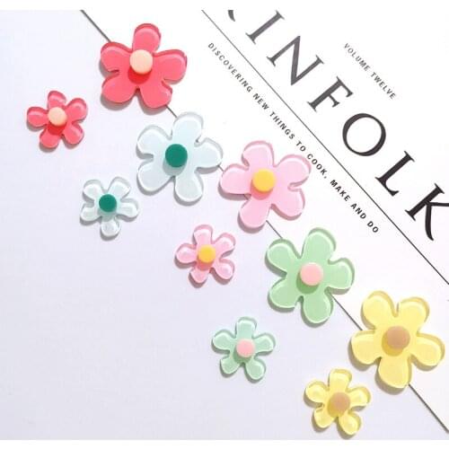 2020 Summer style 50pcs/lot color print cartoon flowers shape flatback acrylic beads without holes diy jewelry making