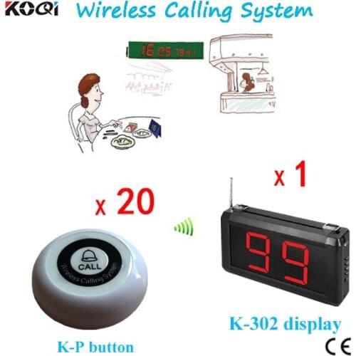 Wireless Public Paging System 1 Display + 20 Bell Button Call Waiter/Waitress For Restaurant Calling Service