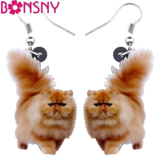 Bonsny Acrylic Fluffy Fatty Cat Kitten Earrings Big Long Dangle Drop Lovely Animal Jewelry For Women Girl Ladies Kids Gifts Bulk