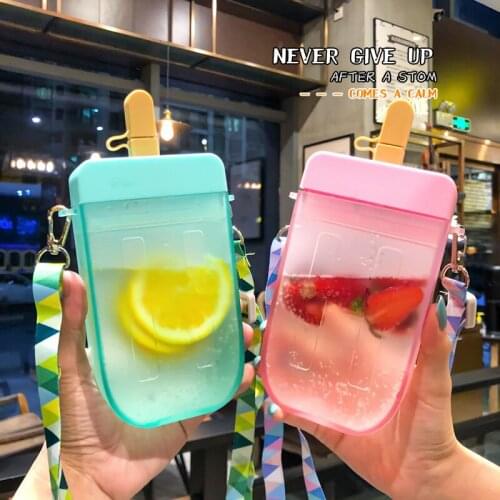 Cold Drink Cup Cute Girl Heart Diagonal Water Cup Female Student Fruit Popsicle Cup Child Portable Food Grade PC Cup With Straw