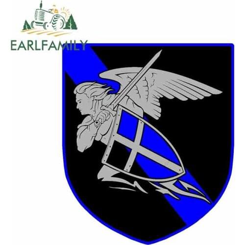 EARLFAMILY 13cm x 11.2cm for Saint Michael Blue Line Police Shield Law Enforcement Car Stickers Vinyl Helmet RV VAN Graphics