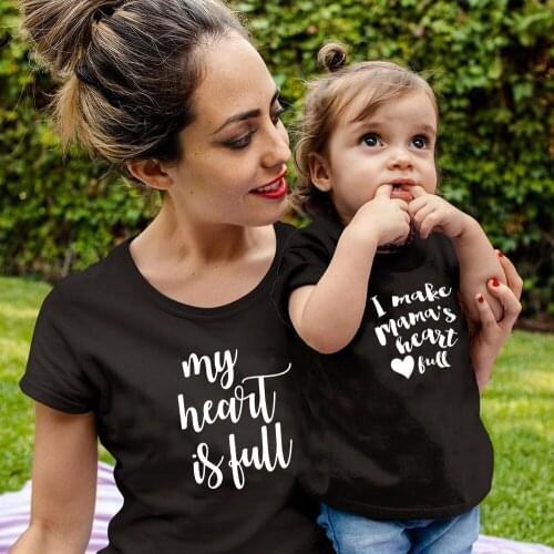 1pcs My Heart Is Full I Make Mamas Heart Full Tee Mommy&Me T-Shirts Mom and Son Daughter Family Matching Shirt Clothes Outfits