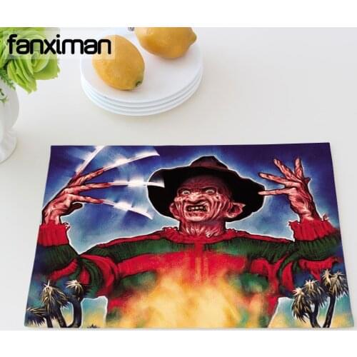 Horror Movie Jason Freddy Placemat Cotton Linen Table Mat Dishware Coasters for Dinner Accessories Cup Wine Mat