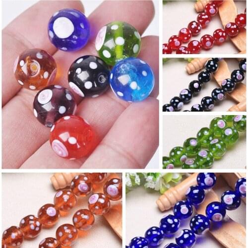 Round 14mm Spots Pattern Handmade Lampwork Glass Loose Beads For Jewelry Making DIY Crafts Findings