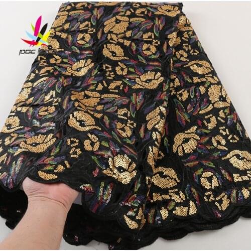 French Organza Sequins Lace Fabric 2021 High Quality Embroidery Golden Beaded Fabric Organza For Women XZ4041B-1