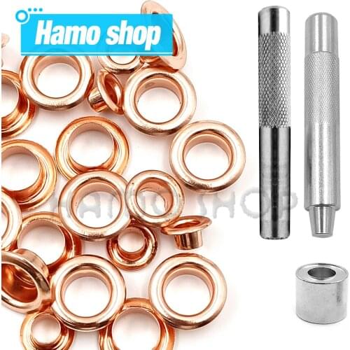 50set Rose Gold Colors Metal Eyelet Grommets With Eyelet Punch Die Tool Set For DIY Leathercraft Clothing Accessories Shoes Belt