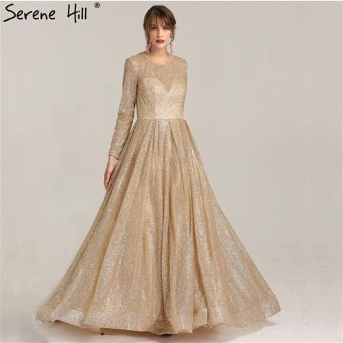 V-Neck Fashion Sexy A-Line Evening Dresses 2021 Full Gliter Long Sleeves Formal Evening Gown Real Photo LA6236