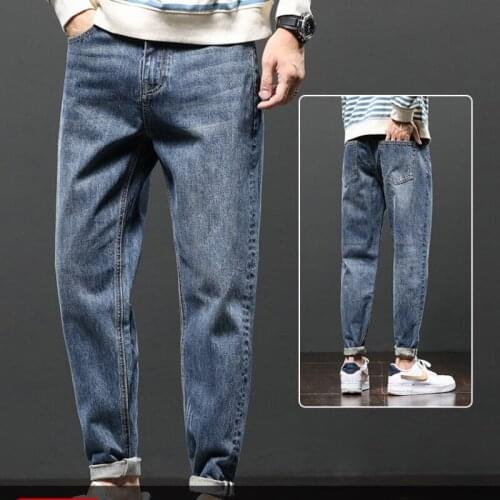 Plush jeans mens autumn and winter thickening new trendy brand loose straight high-end large size casual long pants
