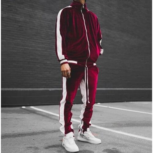 Mens Leisure Golden Velvet Pants Suit Autumn Winter Tracksuits 2 Piece Sets Hoodies+Pants Suit Male Streetswear Two Piece Suit