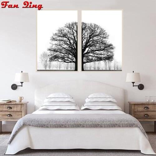 2PCS Diamond Painting Full Square/Round Drill Winter Tree Black and white art Diamond Embroidery Cross Stitch Rhinestone decor