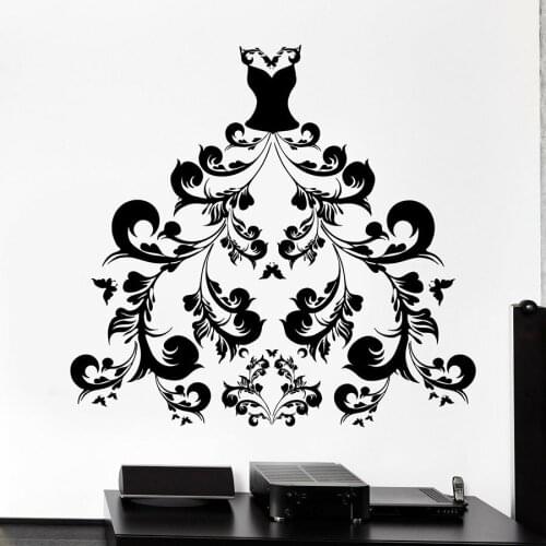 Flowers Dress Wall Decal Women Girl Fashion Style Shopping Store Vinyl Window Stickers Girls Bedroom Art Home Decoration S1082