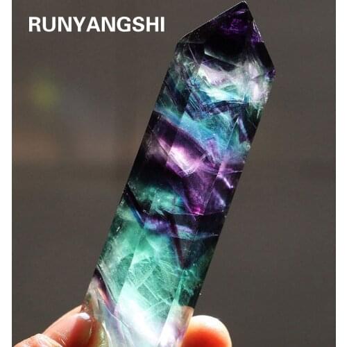 Natural Fluorite Crystal Colorful Striped Fluorite 4-7CM Quartz Crystal Stone Point Healing Hexagonal Wand Treatment Stone