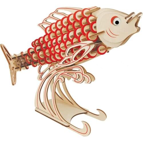 P116 Children 3D Puzzle Wooden Toys wood carp 3D Wooden Games Brain Puzzle Teaser Creative Childrens Toys DIY gift