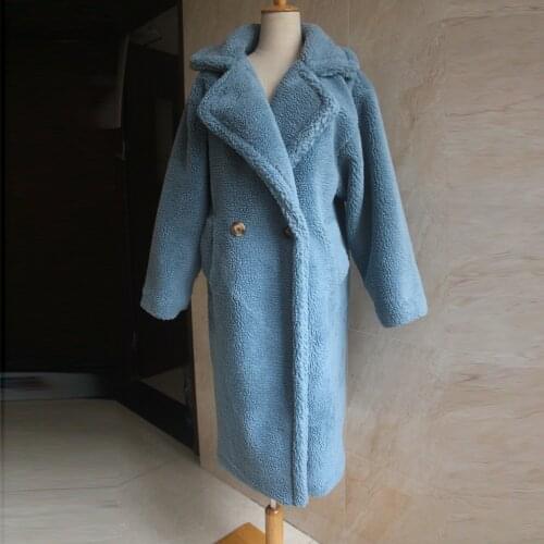 2020 new women faux teddy coat thick warm protected loose design turn down collar long coat
