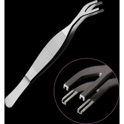 Cartilage tweezers double design stainless steel 12.5cm surgical forceps notched forceps surgical operating instrument