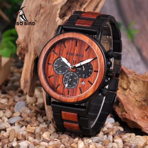BOBO BIRD V-P09-3 Luxury Unique Wood Dial Watches Men Clock Functional Stop Watch saat with Date Display