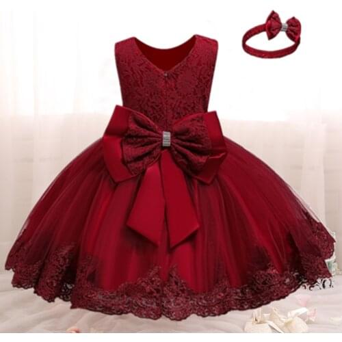 Baby Girls Christmas Lace Princess Dress 1 2 Year Birthday Party Christening Gown Children Toddler Kids New Year Costume Newborn