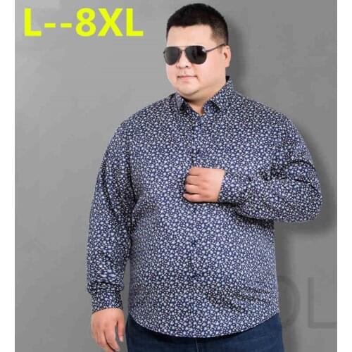 Big size 8XL 6XL 4X Floral Printed Man Casual Shirts Fashion Classic Men Dress Shirt Breathable Mens Long Sleeve Brand Clothing
