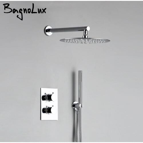 Solid Brass Chrome Shower Bathroom Faucet Ceiling Wall Arm Diverter Mixer Handheld Spray Sets With 8-12" Rain Shower Head