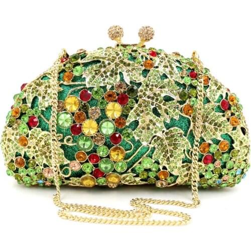 Green Hollow Flowers Crystal Clutch Evening Purse Bag Women Formal Dinner Handbag Wedding Bridal Purse Crystal shoulder Bags