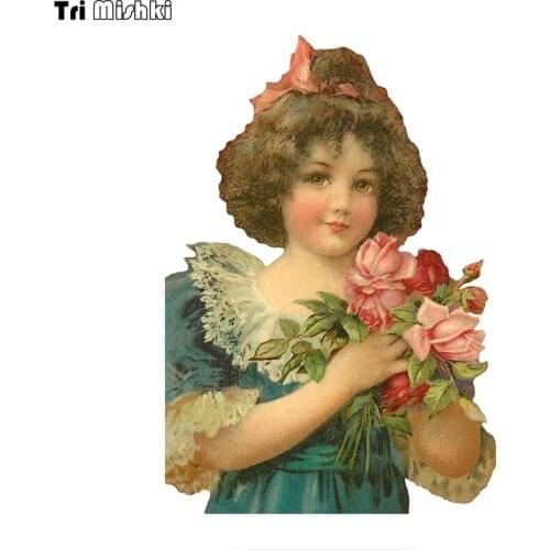 WCS965 11x16cm Retro little girl car sticker PVC colorful Decals Waterproof sticker on Car Body Rear Window