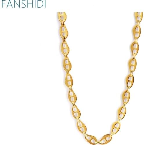 FANSHIDI Pig Nose Chain Coffee Beans Necklace For Women Statement Metal Texture Choker Jewelry Gift