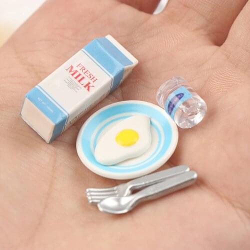 1 Set Milk & Egg Breakfast Set for Mini Doll Food Play Kids Kitchen Set Accessories Toys 1/12 Scale Miniature Dollhouse