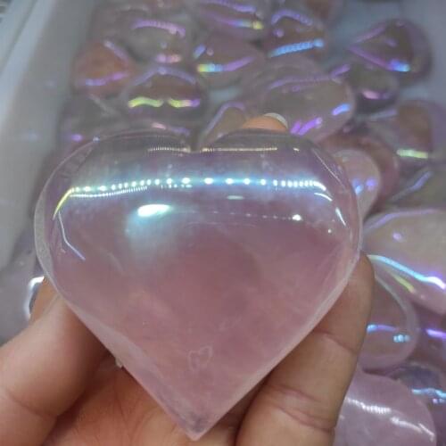 1pcs Natural angel aura electroplating heart shaped pink rose quartz crystal gemstone for crystals healing stones