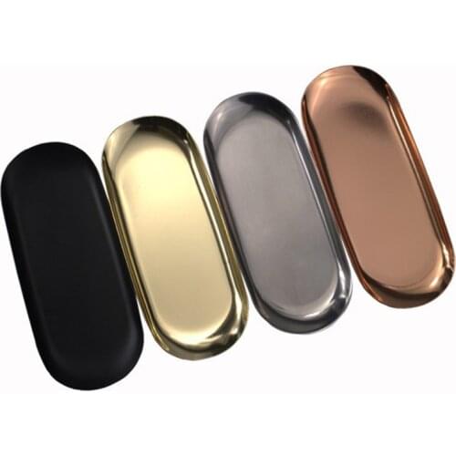 1PCS Stainless Steel Candle Tray Storage Plate Cosmetics Nordic Style Oval Aromatherapy small dish Rose Gold Silver Black Bronze