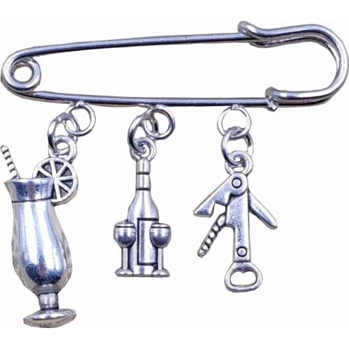 13 Shapes Retro Silver Plated Brooch Bar Pub Series Wine Glass Bottle Opener Style Birthday Party Lady Girl Gift CU025-037