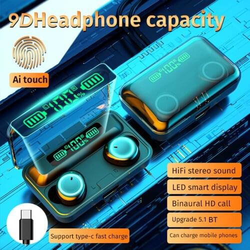 2021 New F9-3 Bluetooth 5.1 Headphone TWS Earbuds True Wireless Earphones Touch Control 2800mAh Charging Box Mini Sports Headset