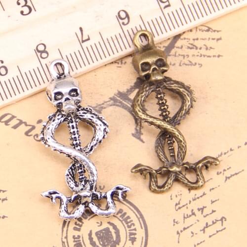 6pcs Charms skull skeleton wand 37x20mm Antique Pendants,Vintage Tibetan Silver Jewelry,DIY for bracelet necklace