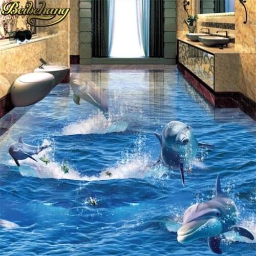 Beibehang Custom Photo 3D Floor Painting Wallpaper Shark Healthy Dolphin Ocean World 3D 3D Bathroom Living Room papel de parede