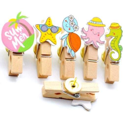 5pcs Push Pins Wooden Clip Photo Clips Pushpins Be Nailed To Wall Safety Thumbtack Office Thumb Tack Pin Stationary Binding DIY